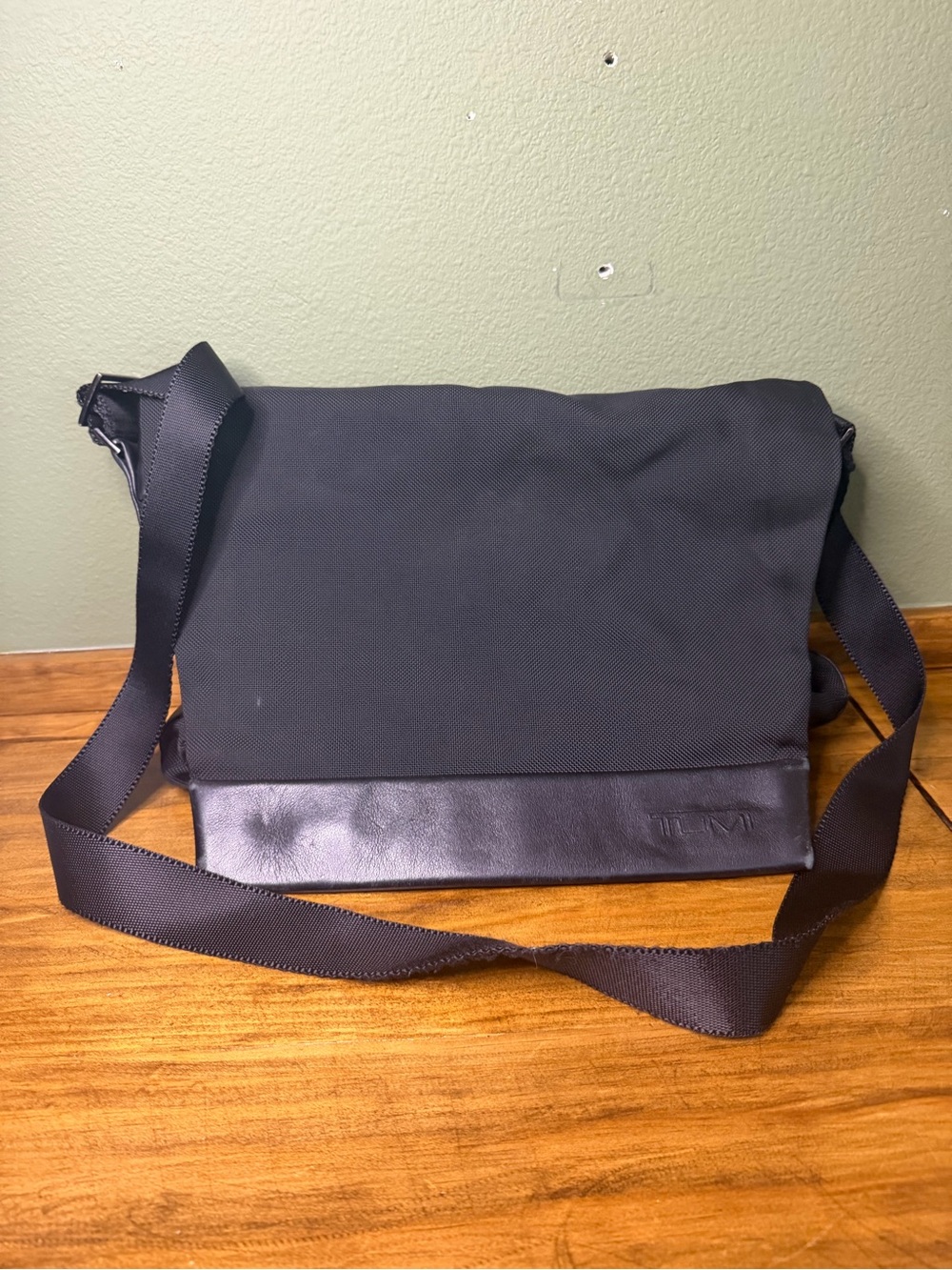 Tumi Black Messenger Bag with Leather Trim